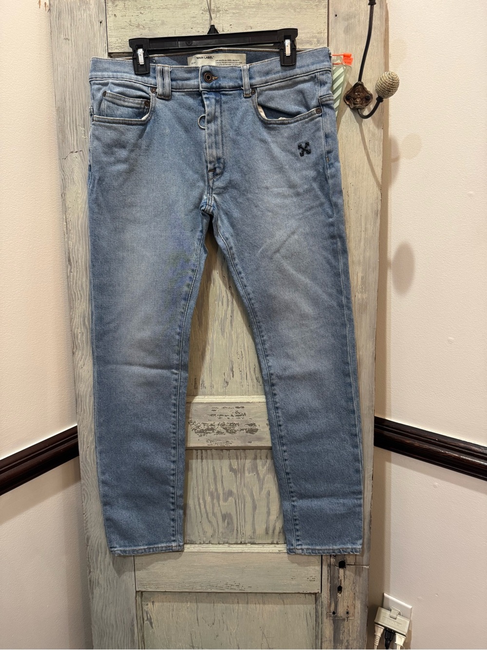 Off White Slim Fit Blue Spray Diagonal Jeans Sz 34 - Picture 2 of 10